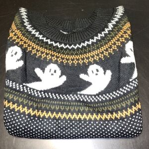 Halloween Black and White Ghost Pattern Sweater Sizes L, XL, and XXL